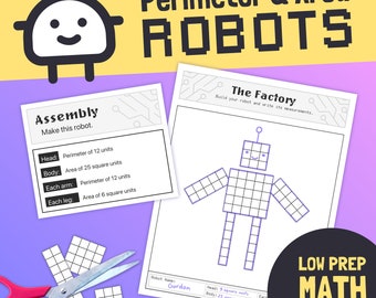 Perimeter & Area Robots | 3rd, 4th, 5th Grade / Math Activity Worksheets (Printable PDF Download)