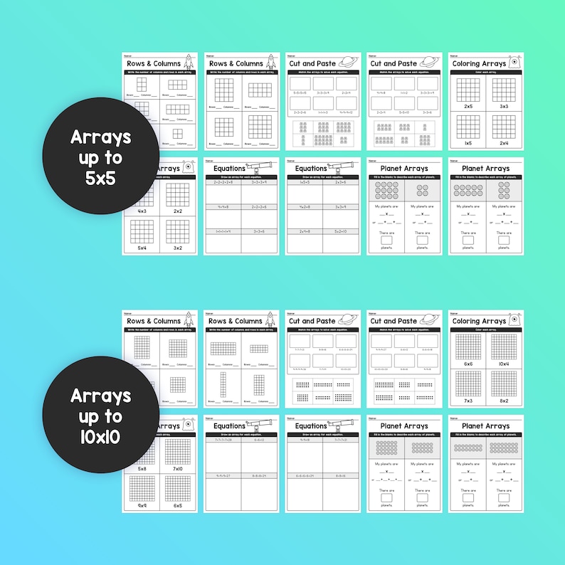 Practice Arrays Worksheets 1st 2nd 3rd Grade Math / Space | Etsy