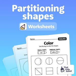 Partitioning Shapes Worksheets: Halves, Thirds, Fourths | 1st & 2nd Grade Geometry Activities, Equal Unequal Parts (Printable PDF)