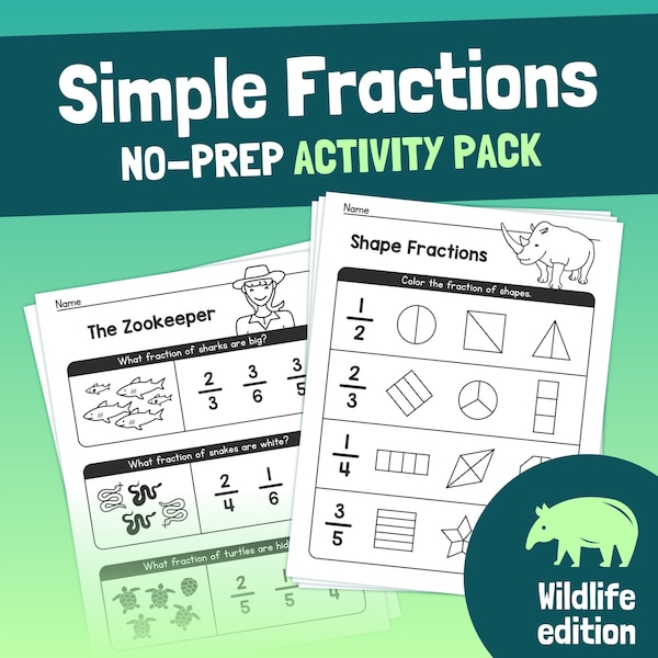 Simple Fractions Worksheets | No Prep Fractions Activities, 1st, 2nd, 3rd Grade Beginner Fractions (Printable PDF)