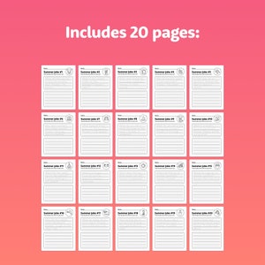May include: A black and white printable booklet with 20 pages for writing down summer jokes. Each page has a different summer-themed icon and a space for writing the joke and punchline.
