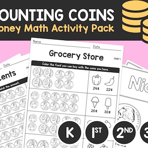 counting coins money math worksheet 50 page bundle instant etsy