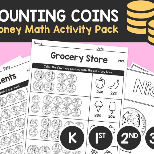 counting coins worksheets kinder 1st 2nd 3rd grade etsy canada