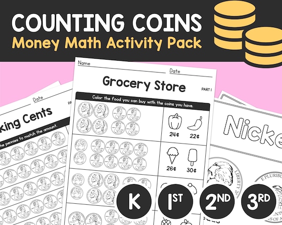 counting coins worksheets kinder 1st 2nd 3rd grade etsy canada