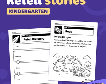 Kindergarten Retell Stories Worksheets | Differentiated Reading Comprehension Activities & Centers | Common Core RL.K.2 | Printable PDF