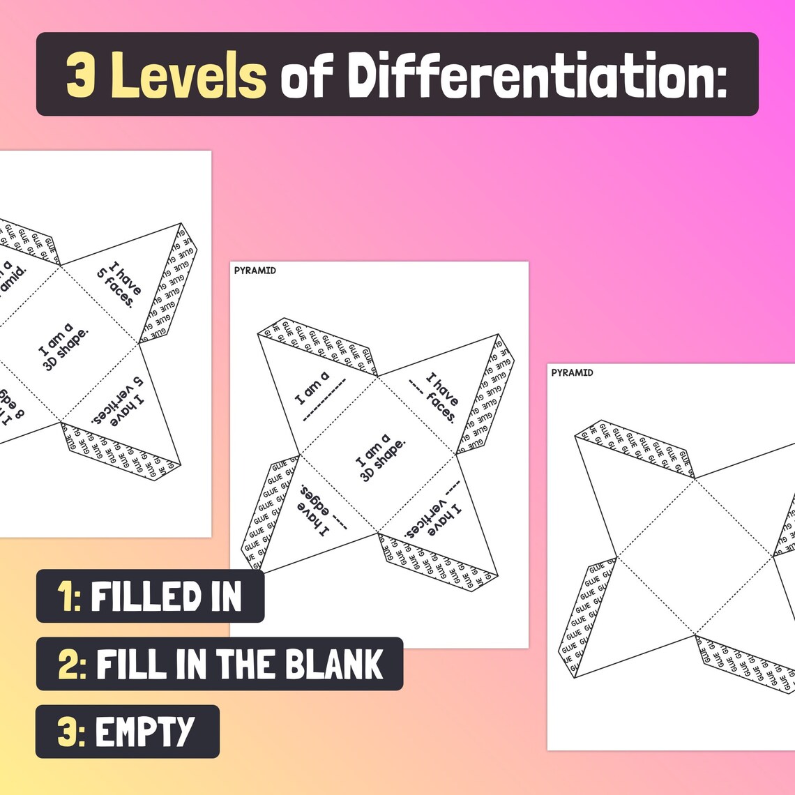 3D Shape Nets Activity | 4th, 5th, 6th Grade Cutout 3D Shapes Craft ...