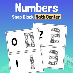 May include: A set of printable cards featuring numbers 0 through 3, with each number represented by a corresponding number of gray blocks. The cards are labeled "Numbers Snap Block Math Center".