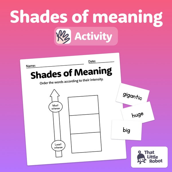 Shades of Meaning Activity | 1st & 2nd Grade Synonyms Literacy Center, Shades of Meaning Worksheets, 1st Grade Vocabulary (Printable PDF)