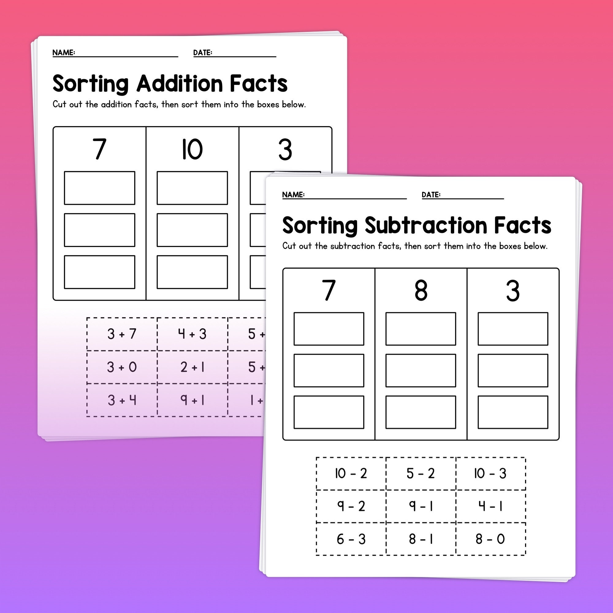 No Prep Addition & Subtraction Worksheets | Pre-k, Kindergarten, 1st ...