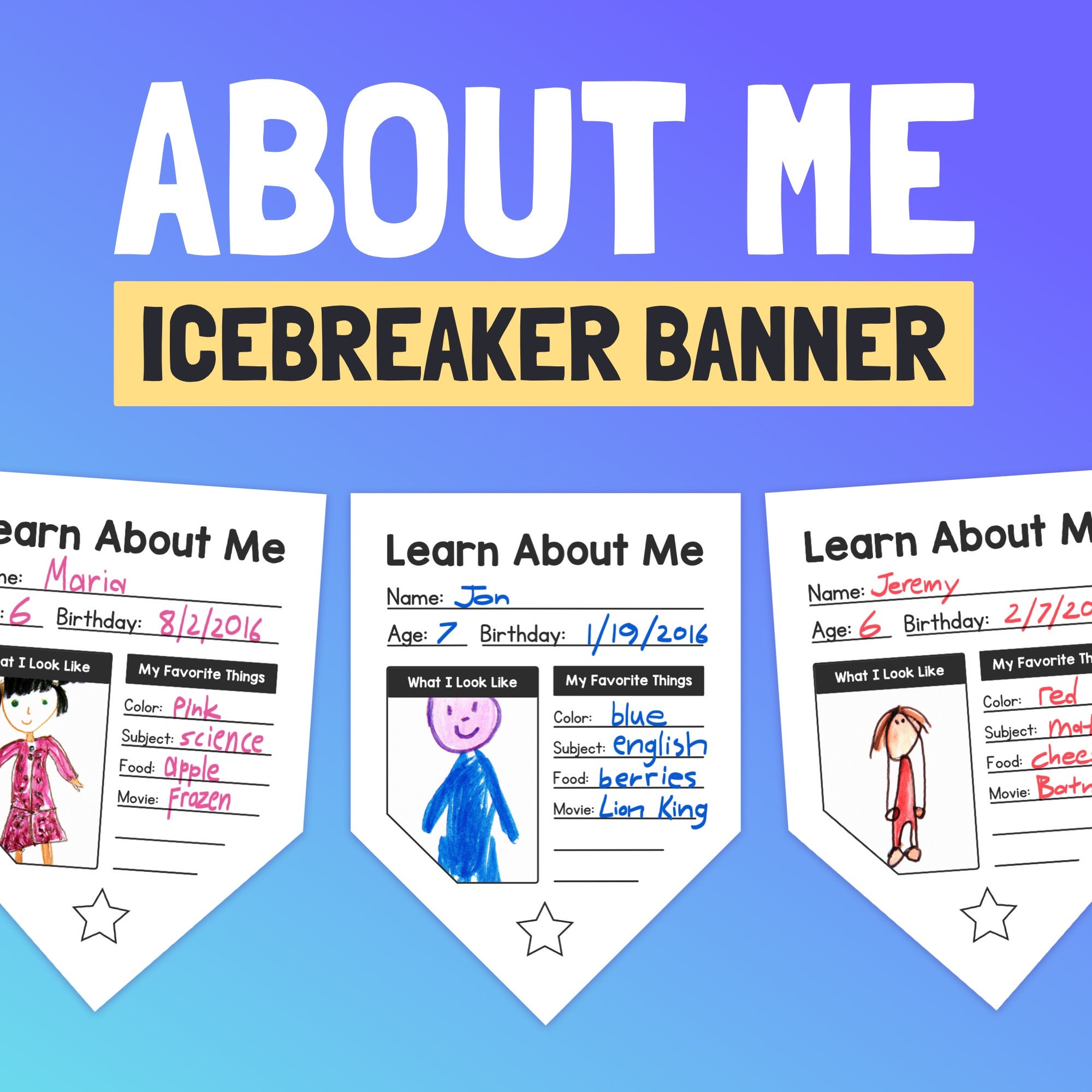 Banner Informazioni su di me / Ritorno a scuola Icebreaker Craft, Idea per  bacheca del primo giorno di scuola materna PDF stampabile -  Italia