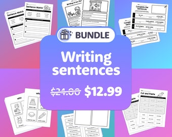 Writing Sentences Literacy Bundle / Writing Activities, Sentence Worksheets, Writing Sentences Practice (Printable PDF)