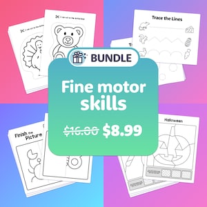 No Prep Fine Motor Skills Bundle | Pre-K Kindergarten 1st Grade Scissor Skills, Prewriting, Directed Drawing, Coloring Pages (Printable PDF)