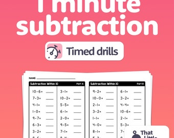 No Prep 1 Minute Subtraction Drills | Kindergarten, 1st, 2nd Grade Math Worksheets, Timed Subtraction Assessments (Printable PDF)