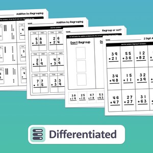 No Prep 2 Digit Addition with Regrouping Worksheets | 1st, 3rd, 2nd Grade Addition Activities & Math (Printable PDF) image 3