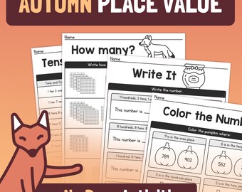 Fall Place Value Worksheets | 1st, 2nd, 3rd Grade Hundreds, Tens, & Ones, Autumn Math Activities (Printable PDF)
