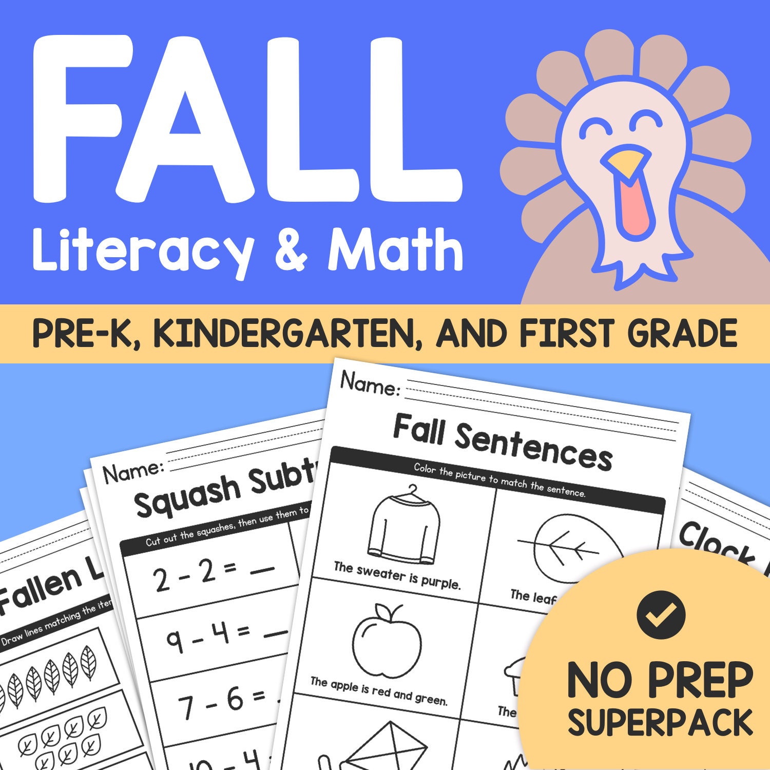 Fall Literacy & Math Worksheets | Kindergarten and 1st Grade Autumn ...