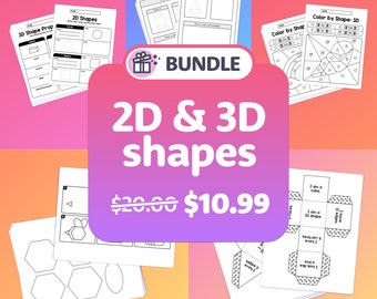 No Prep 2D & 3D Shapes Bundle | 1st, 2nd, 3rd Grade 3D and 2D Shape Worksheets, Shape Activities, Crafts, and Math Centers (Printable PDF)