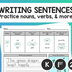 beginner sentence writing vocabulary kinder 1st 2nd etsy