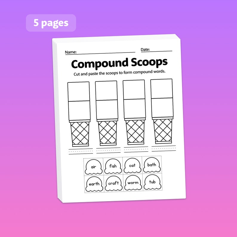 1st & 2nd Grade Compound Words Worksheets Vocabulary and Grammar Activities, English Worksheets Printable PDF image 5