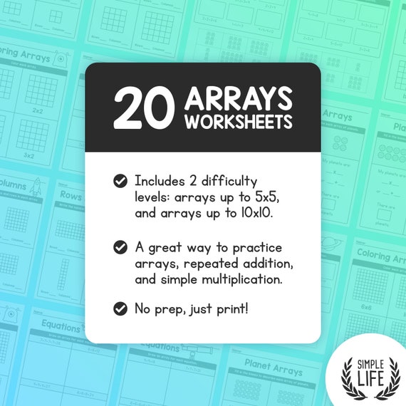 practice arrays worksheets 1st 2nd 3rd grade math space etsy canada