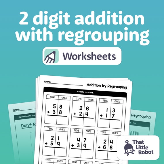 No Prep 2 Digit Addition with Regrouping Worksheets | 1st, 3rd, 2nd Grade Addition Activities & Math (Printable PDF)