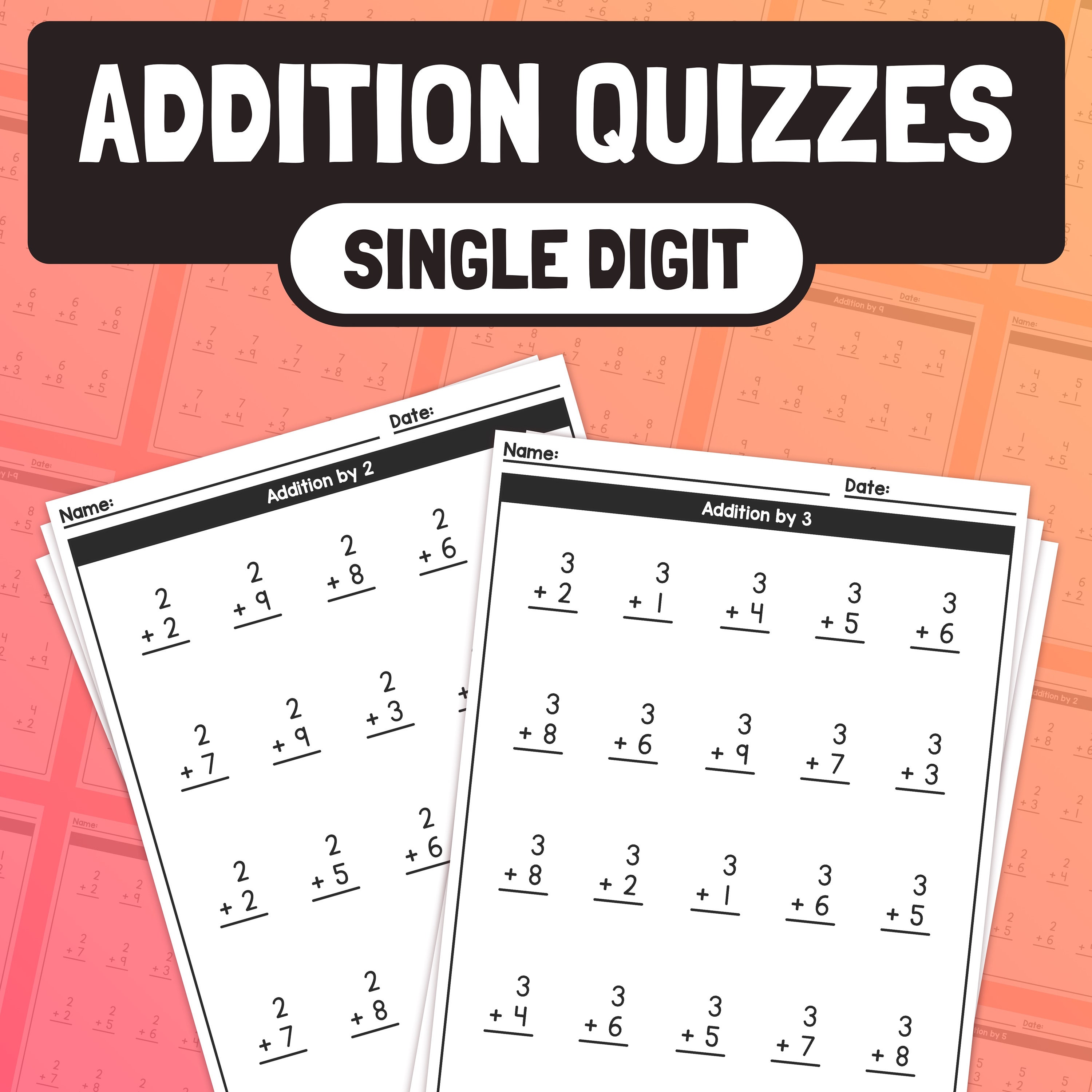 Single Digit Addition Quizzes | 1-9 Addition Assessments, Addition ...