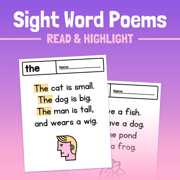 20 Sight Word Poems | Pre-K, K, 1st Grade Shared Reading Worksheets, Beginning Reader Activity, ELA Common Core Literacy (Printable PDF)