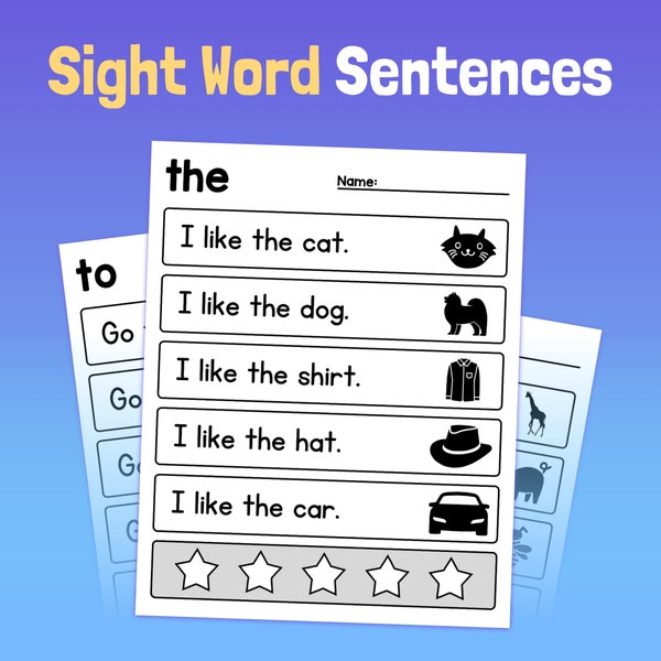 Sight Word Sentence Practice | Kindergarten & 1st Grade Guided Reading Game, ELA Common Core Literacy Sheets (Printable PDF)