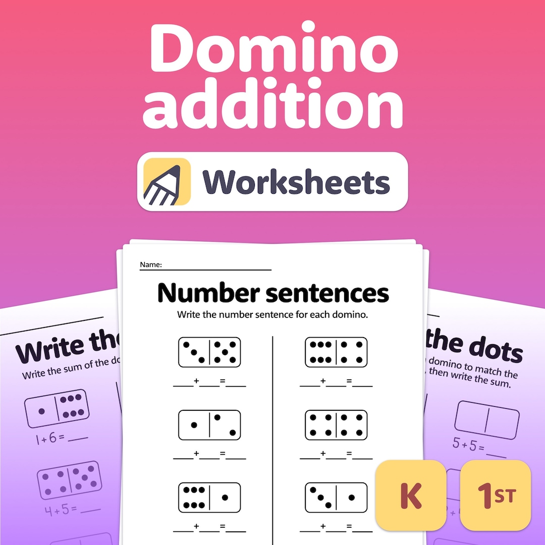 Domino Addition Worksheets 1st Grade & Kindergarten Math Number