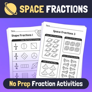 Beginner Fractions Worksheets | 2nd & 3rd Grade Fraction Activities, Outer Space Math, Common Core Fractions (Printable PDF)