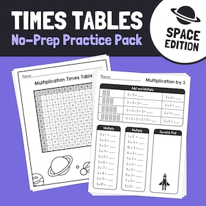 Times Tables Worksheets | 1-10 Multiplication Facts Activity, Outer Space Math, 2nd & 3rd Grade Multiplication Practice (Printable PDF)