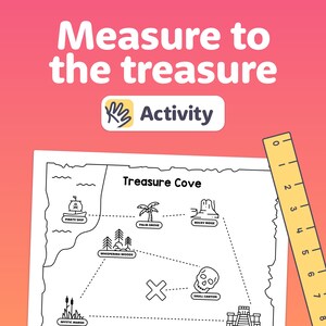 May include: A black and white treasure map with the title "Treasure Cove". The map features various locations like "Pirate Ship", "Rocky Ridge", "Palm Grove", "Whispering Woods", "Mystic Marsh", and "Skull Canyon". A ruler is shown next to the map.