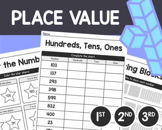 place value worksheets 1st 2nd 3rd grade math in ones etsy