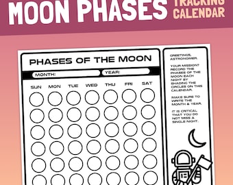 Track the Phases of the Moon Calendar | 1st, 2nd, 3rd Grade Science, Moon Phases Activity, Sky & Space Unit (Printable PDF)
