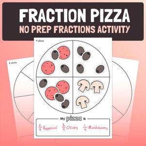 Fraction Pizza Craft | Beginner Fractions Activity, Cut and Paste Fraction Center — 2nd & 3rd Grade Common Core Math Craft  (Printable PDF)