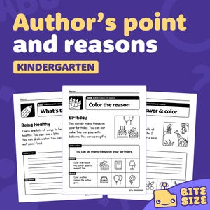 Könnte beinhalten: Lehrblätter für den Kindergarten mit dem Titel "Autor's Standpunkt und Gründe". Die Arbeitsblätter enthalten Aufgaben zu Gesundheit und Geburtstagen, mit Illustrationen und Platz zum Schreiben und Ausmalen. Der Hintergrund ist lila.