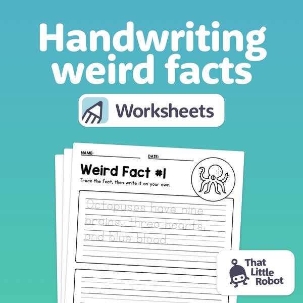 No Prep Handwriting Worksheets | 1st, 2nd, 3rd, 4th Grade Handwriting Practice, Trace Weird Facts (Printable PDF)