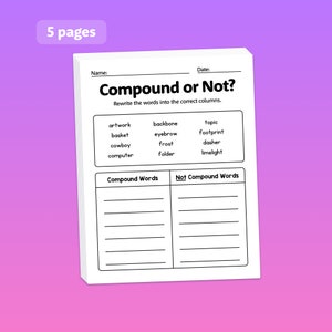 1st & 2nd Grade Compound Words Worksheets Vocabulary and Grammar Activities, English Worksheets Printable PDF image 7
