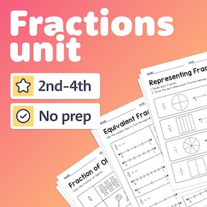 No Prep Fractions Unit | 2nd, 3rd, 4th Grade Fraction Worksheets, Fraction Anchor Charts, & Fraction Crafts (Printable PDF)