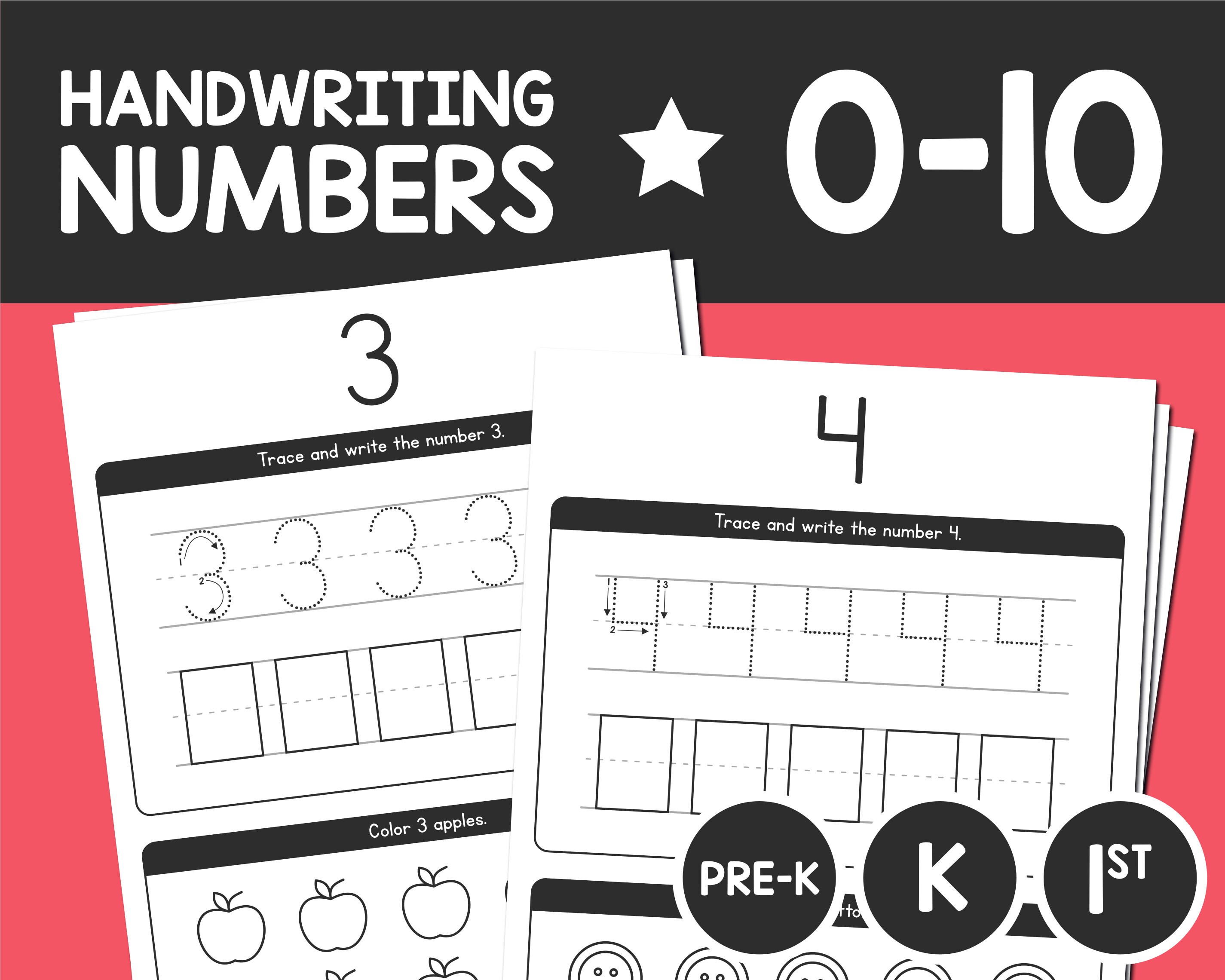 handwriting numbers worksheets pre k kinder 1st grade etsy