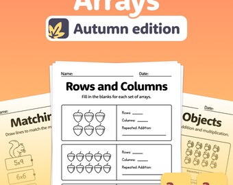 Werkbladen herfstarrays | Herfstvermenigvuldigingsactiviteiten 2e en 3e leerjaar, herfstarrays, Halloween-arrays, wiskundecentra herfst (afdrukbare pdf)