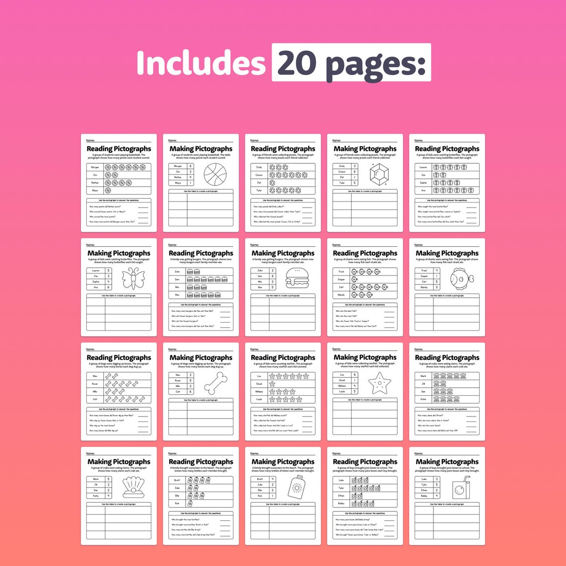 Pictograph Template.pdf Pictograph Worksheets | 1st Grade Graphs, 2nd Grade Graphs, Picture ...