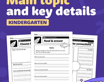 Main Topic and Key Details Worksheets | Kindergarten Reading Comprehension Activity for Common Core Standard RI.K.2 (Printable PDF)