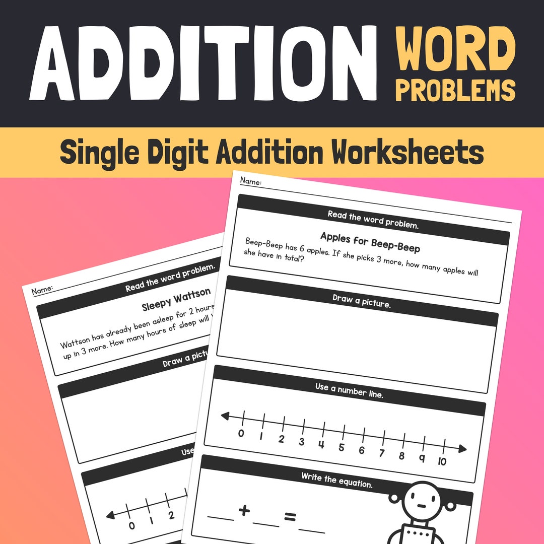 Single Digit Addition Word Problems – Math on a Number Line Worksheets ...