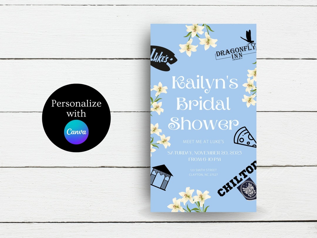 Gilmore Girls Theme Digital Invitation Evite Blue and White, Birthday