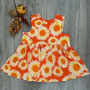 Baby Girl Dress,Sunflower Baby Dress,2 Piece Set, Shorts,Baby Girl Fall Dress,Toddler Sunflower Dress,Baby Girl Fall Outfit. Handmade.