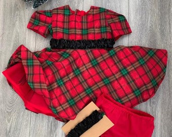 Baby Girl Christmas Dress,Plaid Christmas Dress, 3 Piece Set,Tartan Dress, Party Dress ,Toddler Christmas Dress, Girl Christmas Outfit.