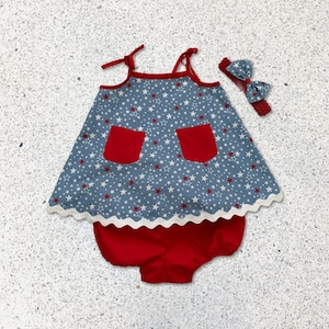 Vestido de niña. Vestido del Día de los Caídos, 4º Vestido, Traje 4 de Julio, Vestido Patriótico, Chica 4º Traje julio, Vestido rojo blanco azul bebé, Verano