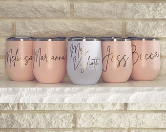 Personalisierte Stemless Weingläser: Brautparty Edelstahl Geschenkset