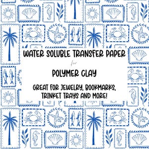 Beach Riviera Polymer Clay Transfer Paper | water soluble polymer clay transfer sheet | ocean palm tree sea beach vacation elegant shells